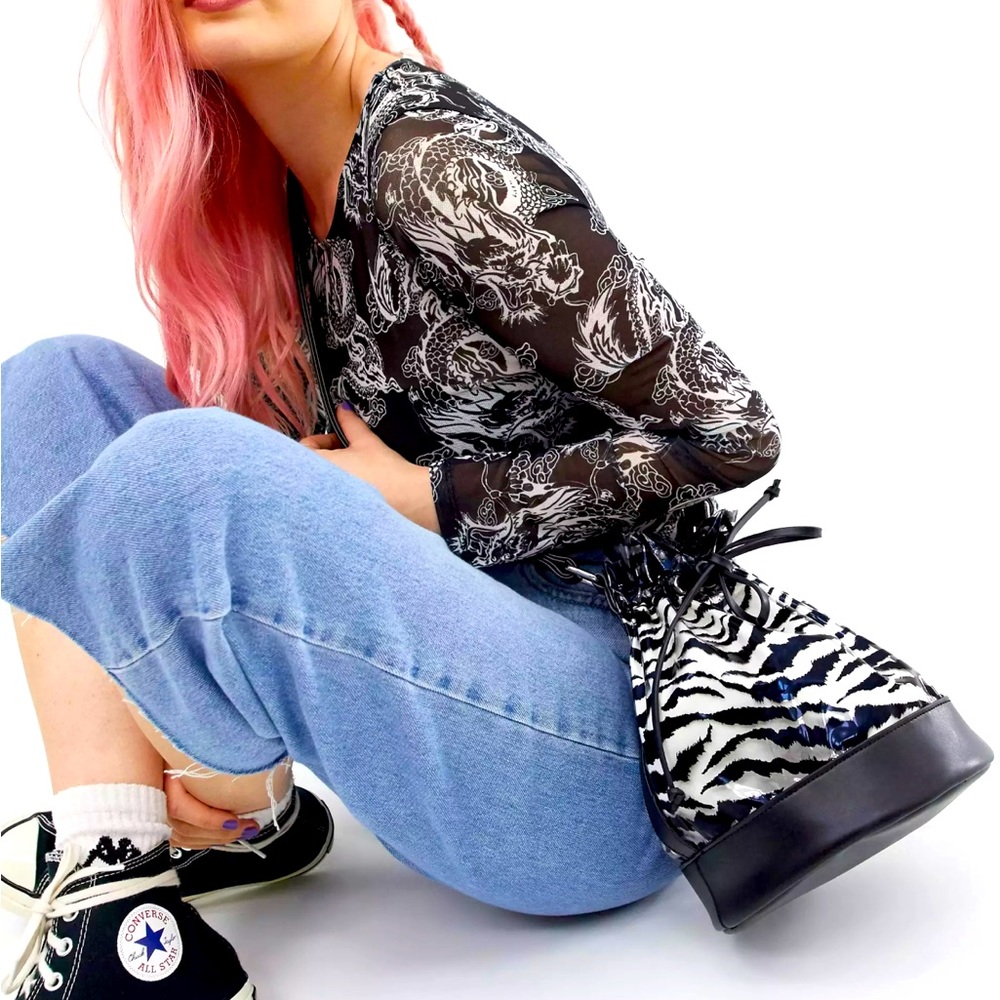 Sacred Hawk zebra print clear bucket bag